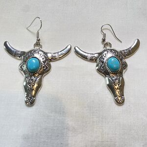 southwestern steer skull earrings cowgirl silvertone